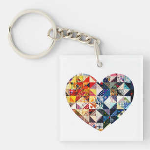 Buntes Patchwork-Steppdecken-Herz Schlüsselanhänger
