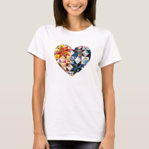 Buntes Patchwork-Steppdecken-Herz T-Shirt