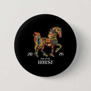 Buntes Pferd Kunst Aquarell Grafik Jahr des Button