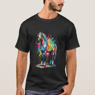 Buntes Pferd Kunst Farbe Spritzer Bauernhoftiere S T-Shirt