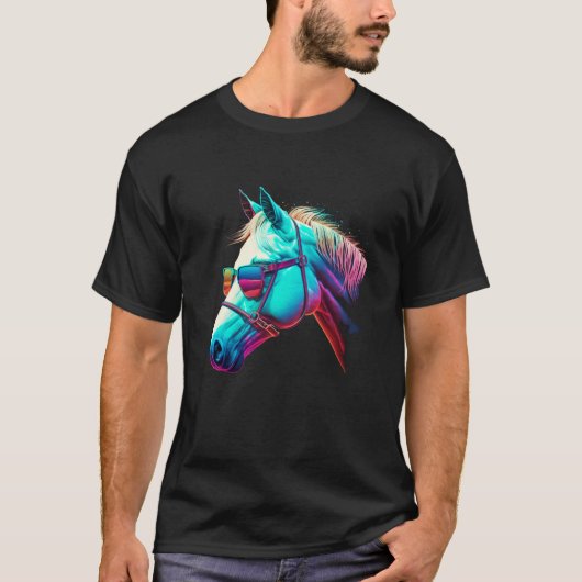 Buntes Pferd mit Brille Grafik T-Shirt (Vorderseite)