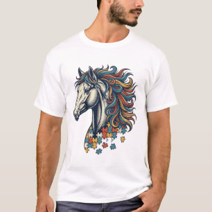 Buntes Pferd-Puzzleteil Vintage-Stich T-Shirt
