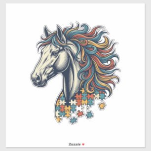 Buntes Pferd-Puzzleteil Vintage-Stich T-Shirt Aufkleber