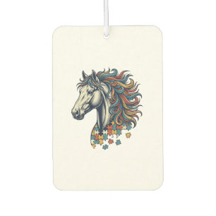 Buntes Pferd-Puzzleteil Vintage-Stich T-Shirt Autolufterfrischer