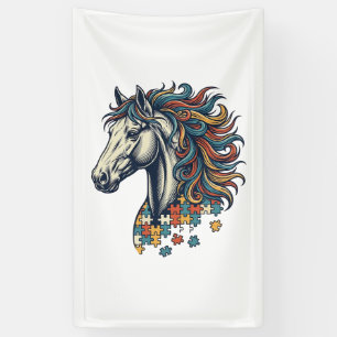Buntes Pferd-Puzzleteil Vintage-Stich T-Shirt Banner