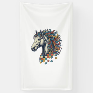 Buntes Pferd-Puzzleteil Vintage-Stich T-Shirt Banner