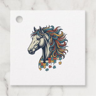 Buntes Pferd-Puzzleteil Vintage-Stich T-Shirt Geschenkanhänger