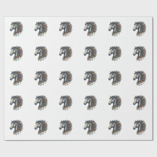 Buntes Pferd-Puzzleteil Vintage-Stich T-Shirt Geschenkpapier