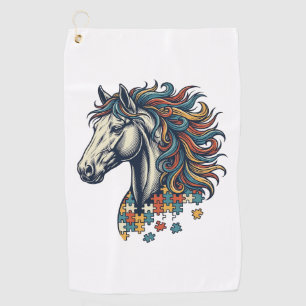 Buntes Pferd-Puzzleteil Vintage-Stich T-Shirt Golfhandtuch