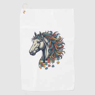 Buntes Pferd-Puzzleteil Vintage-Stich T-Shirt Golfhandtuch