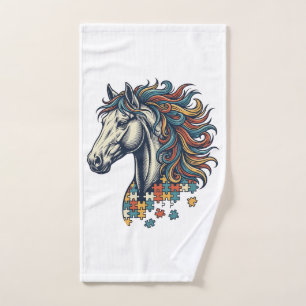 Buntes Pferd-Puzzleteil Vintage-Stich T-Shirt Handtuch