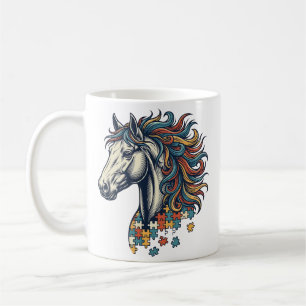 Buntes Pferd-Puzzleteil Vintage-Stich T-Shirt Kaffeetasse
