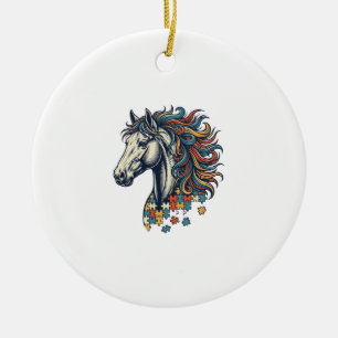 Buntes Pferd-Puzzleteil Vintage-Stich T-Shirt Keramik Ornament