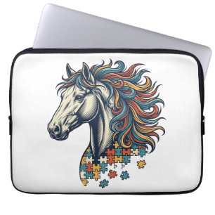 Buntes Pferd-Puzzleteil Vintage-Stich T-Shirt Laptopschutzhülle