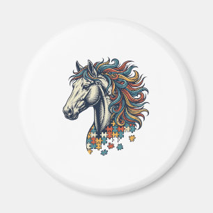Buntes Pferd-Puzzleteil Vintage-Stich T-Shirt Magnet