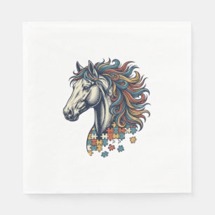 Buntes Pferd-Puzzleteil Vintage-Stich T-Shirt Serviette