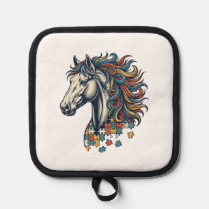 Buntes Pferd-Puzzleteil Vintage-Stich T-Shirt Topflappen