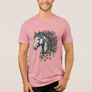 Buntes Pferd-Puzzleteil Vintage-Stich T-Shirt Tri-Blend Shirt