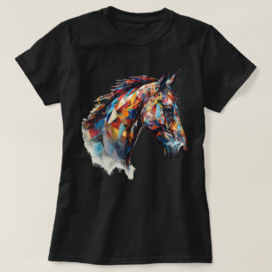 Buntes Polygon Pferdemotiv Reiten Tier T-Shirt