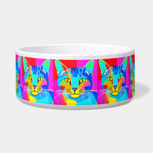Buntes Pop-Art-Katzenporträt Napf
