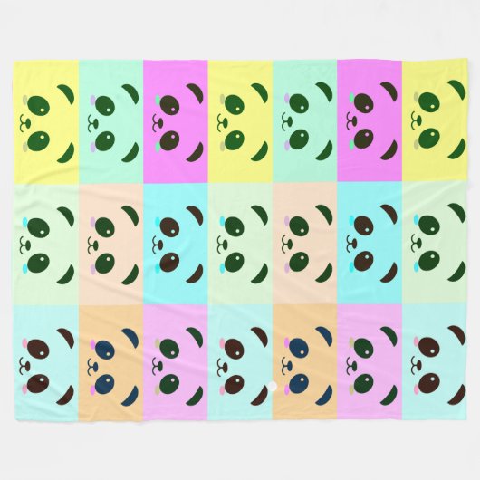 Buntes Pop-Kunst-Panda-Bärn-Rosa-blaues Grün-Gelb Fleecedecke (Vorderseite (Horizontal))