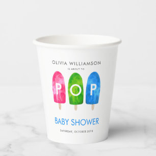 Buntes Popsicle-Baby-Shower 'Bereit zum Platzen' Pappbecher