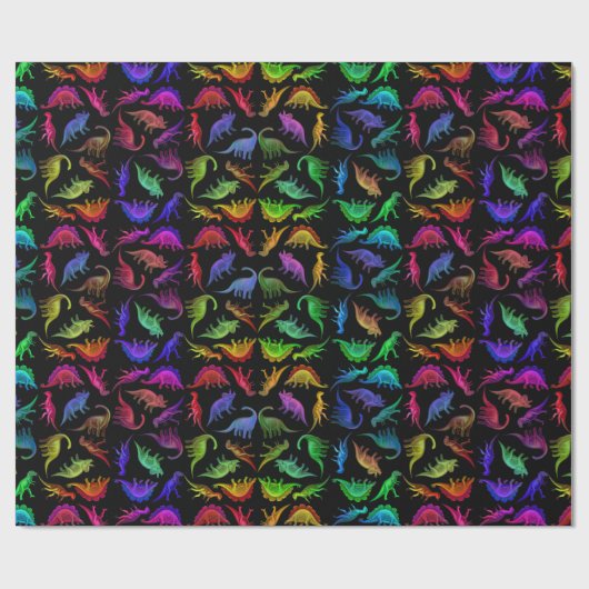Buntes prähistorisches Dinosaurier-Packpapier Geschenkpapier (Flach)