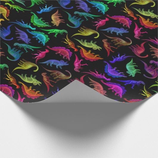 Buntes prähistorisches Dinosaurier-Packpapier Geschenkpapier (Ecke)