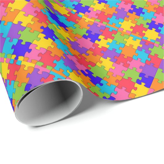 Buntes Puzzle-Muster Geschenkpapier (Rolleneckpunkt)