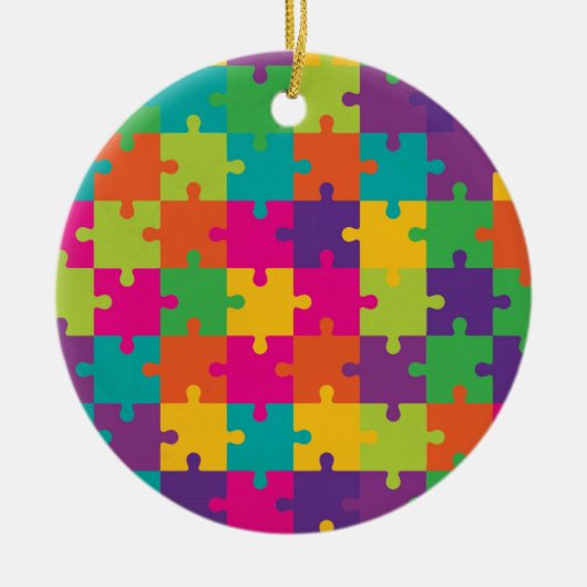 Buntes Puzzle-Muster Keramik Ornament (Vorne)