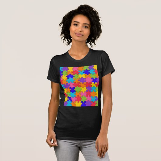 Buntes Puzzle-Muster T-Shirt (Vorne ganz)
