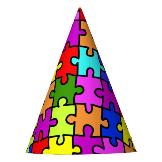 Buntes Puzzlemuster des Regenbogens Partyhütchen (Vorderseite)