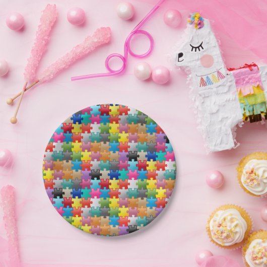 Buntes Puzzlespielmuster Pappteller (Party)
