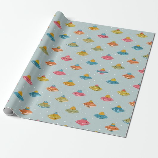 Buntes Raumschiff-Geschenkpapier Geschenkpapier (Ungerollt)