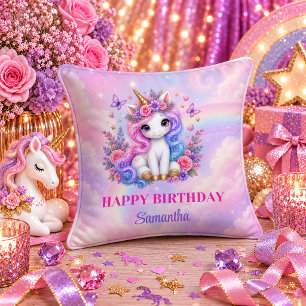 Buntes Regenbogen-Einhorn-Geburtstagsmädchen-Party Kissen