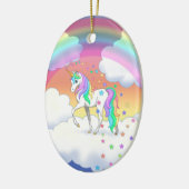 Buntes Regenbogen-Einhorn und Sterne Keramik Ornament (Links)