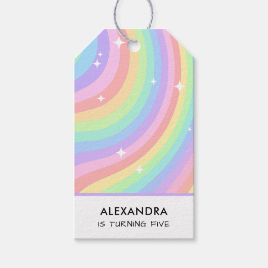 Buntes Regenbogen Mädchen 5. Geburtstag Geschenkanhänger (Vorderseite)