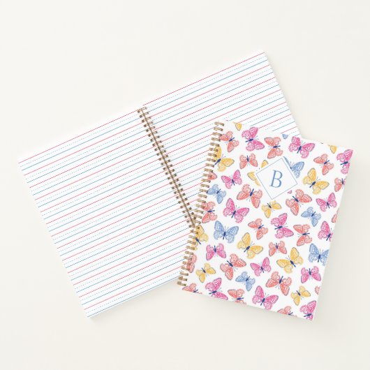 Buntes Regenbogen-Schmetterlinge-Monogramm Notizblock (Innenseite)