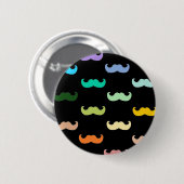 Buntes Regenbogen-Schnurrbartmuster auf Schwarzem Button (Vorne & Hinten)