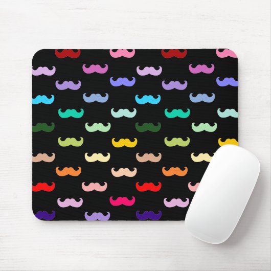 Buntes Regenbogen-Schnurrbartmuster auf Schwarzem Mousepad (Mit Mouse)