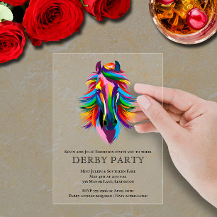 Buntes Rennpferd Derby-Party Acryleinladungen