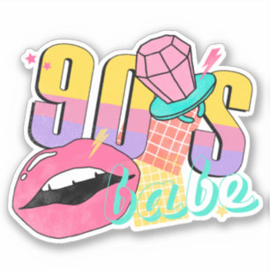 Buntes Retro-90er-Babe-Lippen-Ring-Pop Aufkleber