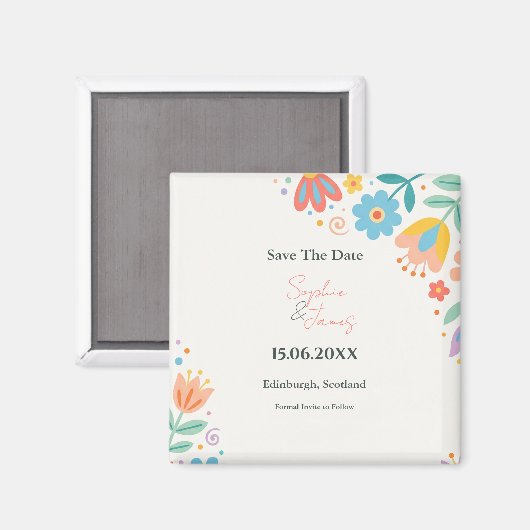Buntes Retro-Blumen-Save-the-Date-Magnet Magnet (Vorderseite/Rückseite)