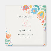 Buntes Retro-Blumen-Save-the-Date-Magnet Magnet (Vorne)