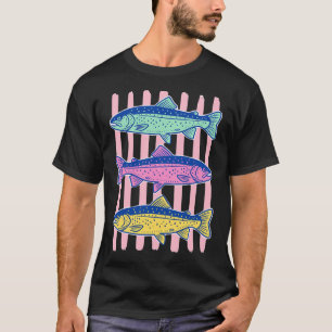 Buntes Retro-Fliegenfischen Forellenfisch T-Shirt