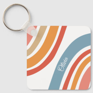 Buntes Retro-Regenbogen-Design Schlüsselanhänger