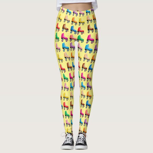 Buntes Retro Rollen-Blatt-Muster Leggings (Vorderseite)