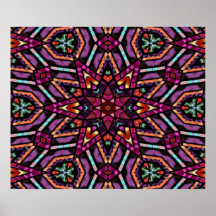 Buntes Retro Türkisches Mosaik Kaleidoskop Muster Poster