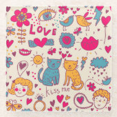 Buntes romantisches Muster Glasuntersetzer (Vorderseite)