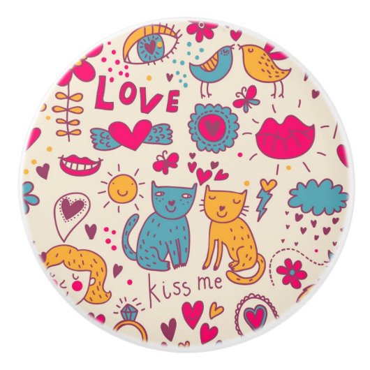 Buntes romantisches Muster Keramikknauf (Vorderseite)